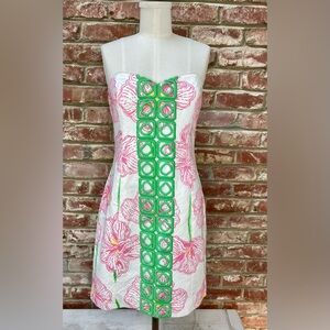 Lily Pulitzer Angela Strapless Dress Size 6 Resort wear White Floral Clover Cup